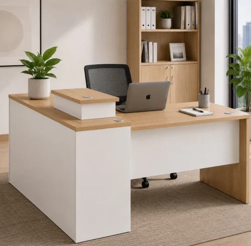 QandAHome Zylo Office Desk Multipurpose Table – White and Natural Oak