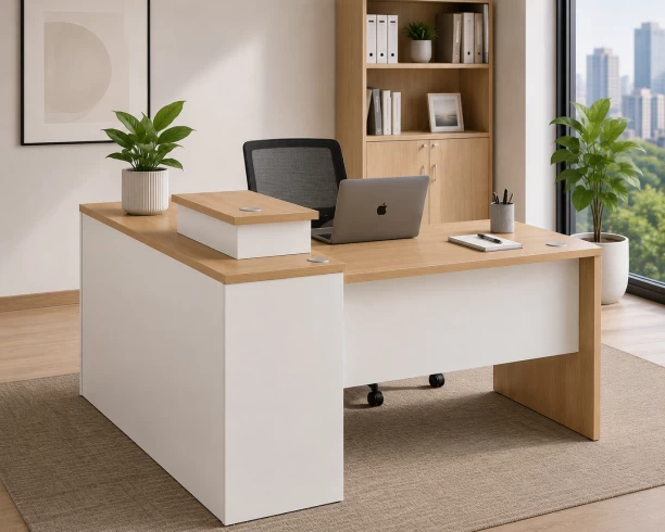 QandAHome Zylo Office Desk Multipurpose Table – White and Natural Oak