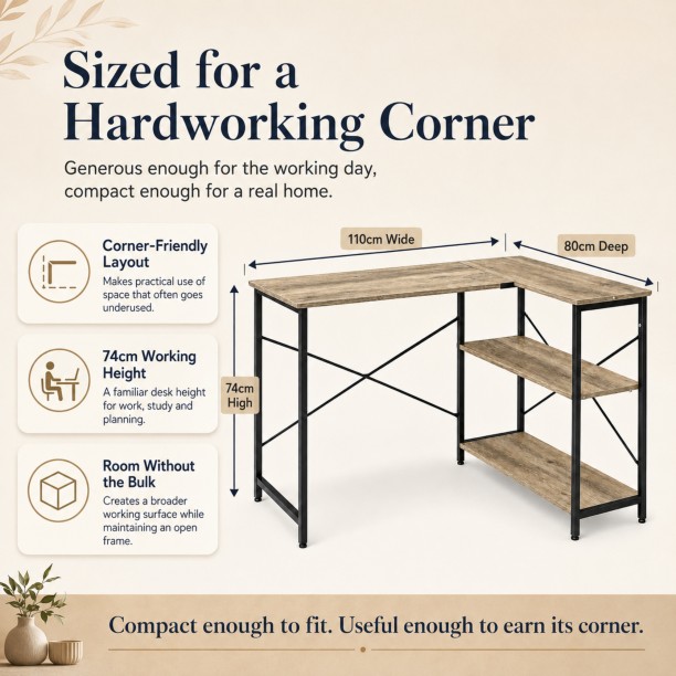 Refined Spaces – Studio Workstation Desk – L-Shaped with Shelves, Stonewood Finish / Office Table - Image 4