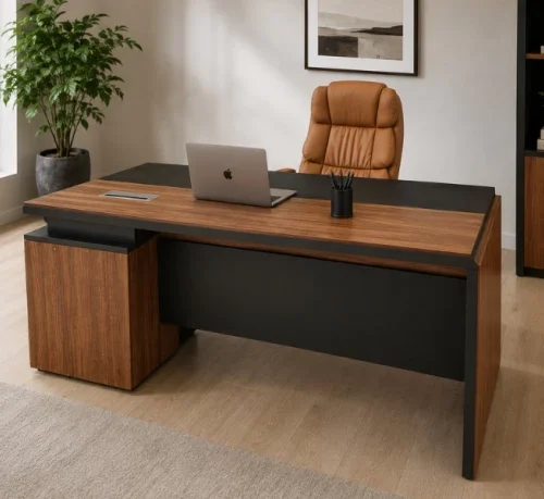 Gof Furniture BT2816 & 8890H Afton Executive Office Set | L-Shaped Desk & Barte Ergonomic Chair Office Table – Ebony, Brown, Chair Included