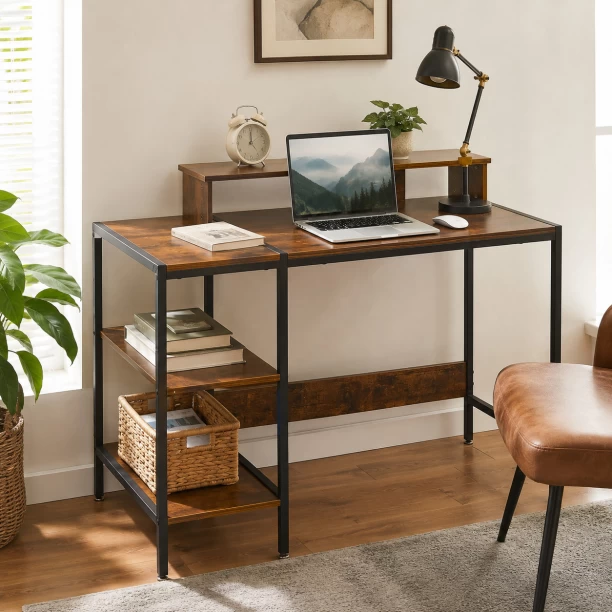 Golden Star 120 × 50cm computer desk with monitor height rack and double-layer side shelf equipped with metal frame suitable for office home and apartment use for office and study purposes Multipurpose Table – Burningwood - Image 2
