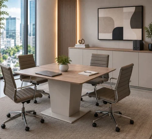 GOF Furniture YG080T Ava Square Meeting Table 900 x 900 x 750mm – Almond Grey Office Table