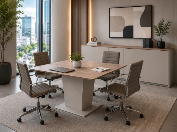 GOF Furniture YG080T Ava Square Meeting Table 900 x 900 x 750mm – Almond Grey Office Table