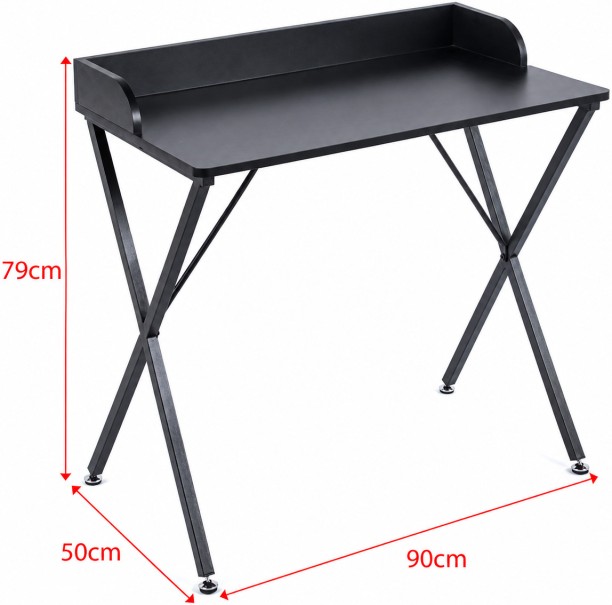Artisan Furniture Warehouse 90 × 50 × 79cm black computer desk with raised back edge X-shaped cross metal stand office desk adjustable balance feet suitable for bedrooms and study rooms Multipurpose Table - Image 5