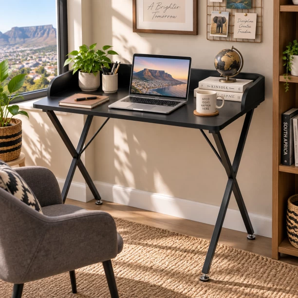 Artisan Furniture Warehouse 90 × 50 × 79cm black computer desk with raised back edge X-shaped cross metal stand office desk adjustable balance feet suitable for bedrooms and study rooms Multipurpose Table - Image 2