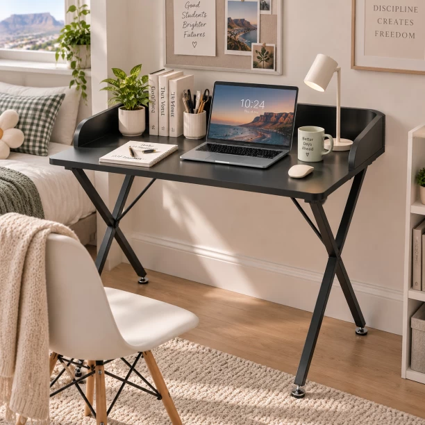 Artisan Furniture Warehouse 90 × 50 × 79cm black computer desk with raised back edge X-shaped cross metal stand office desk adjustable balance feet suitable for bedrooms and study rooms Multipurpose Table - Image 3