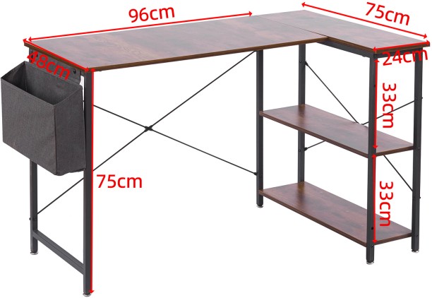 ArtisanFurnitureWarehouse Furniture 96cm x 48cm L-shaped computer desk with double-layer storage rack and side cloth bag wooden appearance corner desk metal frame suitable for home and office apartment for office and study Multipurpose Table – BurningWood - Image 7