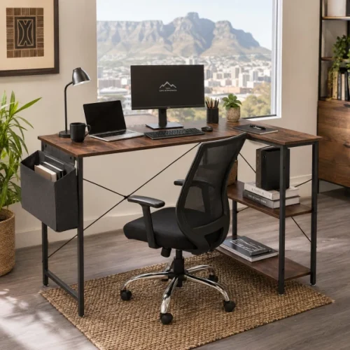 Golden Star Africa L-shaped corner computer desk for home gaming equipped with double-layer open storage shelves and detachable side storage bags iron frame office desk suitable for bedrooms study rooms and offices Multipurpose Table – BurningWood