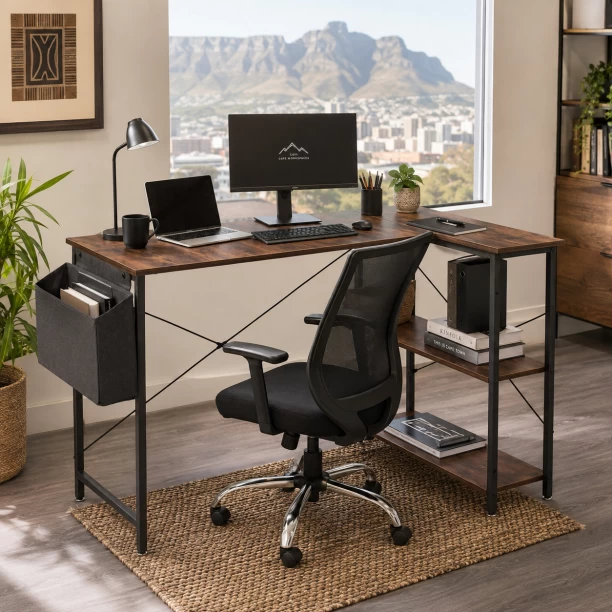 Golden Star Africa L-shaped corner computer desk for home gaming equipped with double-layer open storage shelves and detachable side storage bags iron frame office desk suitable for bedrooms study rooms and offices Multipurpose Table – BurningWood