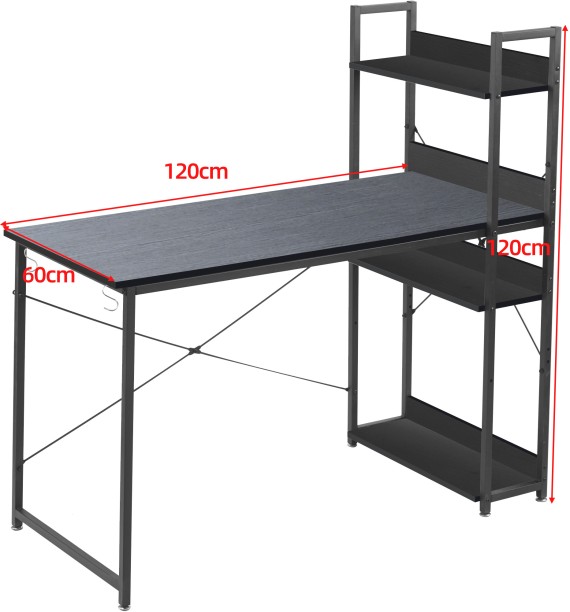 Golden Star Four layer storage rack computer desk with side bookshelves modern home office desk metal frame learning and writing desk equipped with hooks and adjustable foot pads suitable for bedrooms study rooms workbenches Multipurpose Table – Black - Image 5
