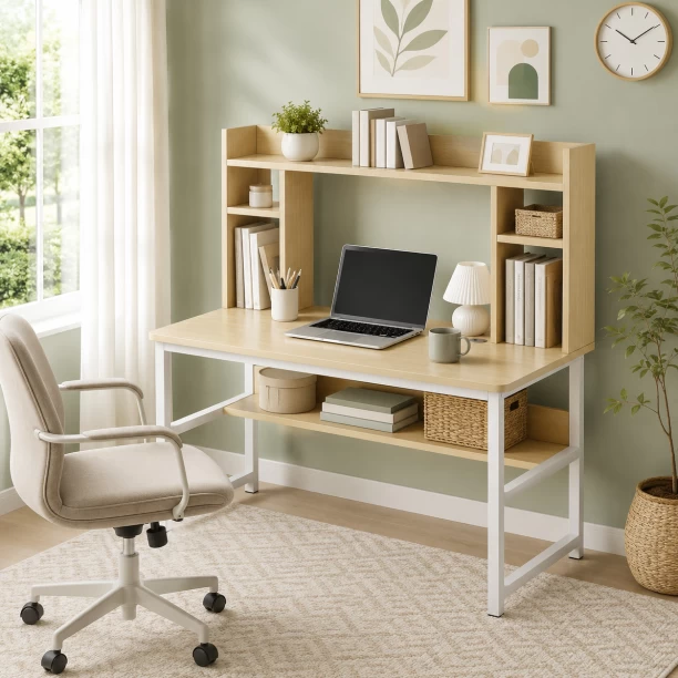 BREBLO yn054 Study Table – natural wood, white - Image 2