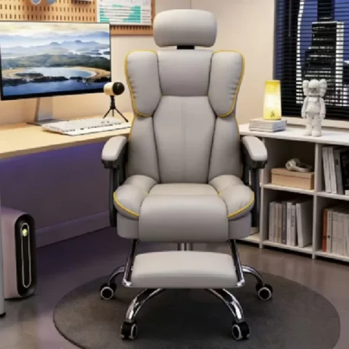 NLS HOMEWARE Comfortable Leather Gaming Chair with Footrest & Reclining Function (White) High Back Chair