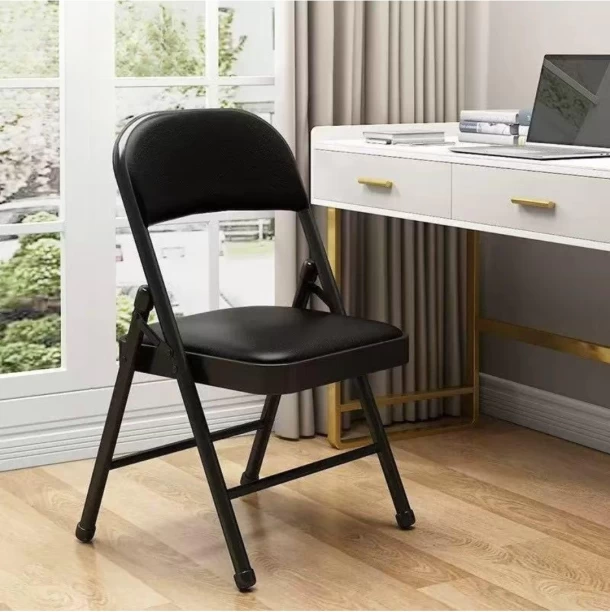 Generic FU8610 Faux Lather Padded Folding Chair With Metal Frame 76x44cm Study Folding Chair – Black