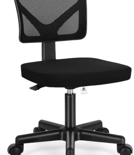 Topika Armless Office Chair For Desk, Mesh Computer Chair With Wheels Office Stacking Chair – Black
