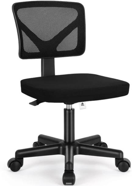 Topika Armless Office Chair For Desk, Mesh Computer Chair With Wheels Office Stacking Chair – Black