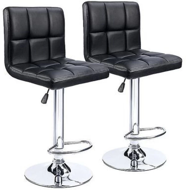 SMTE Bar Stools - Kitchen Counter Chairs - Set of 2 - Black Office Adjustable Arm Chair