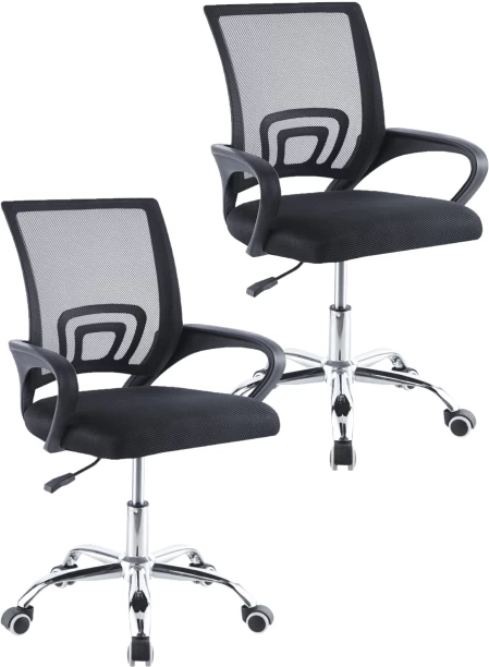 RSQQAV Set of 2 Ergonomic Mesh Office Chairs with Chrome Base & Adjustable Height – Swivel Desk Chairs (150kg Capacity Each) Office Arm Chair – Black