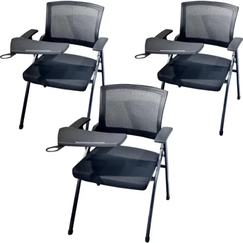 Artisign Mesh Folding Chairs with Right Handed Tablet Arm,Padded Seat Folding Chairs Student Chair with Desk Attached,Mesh Back Tablet Arm Nesting Chair Mid Back Chair – BLACK