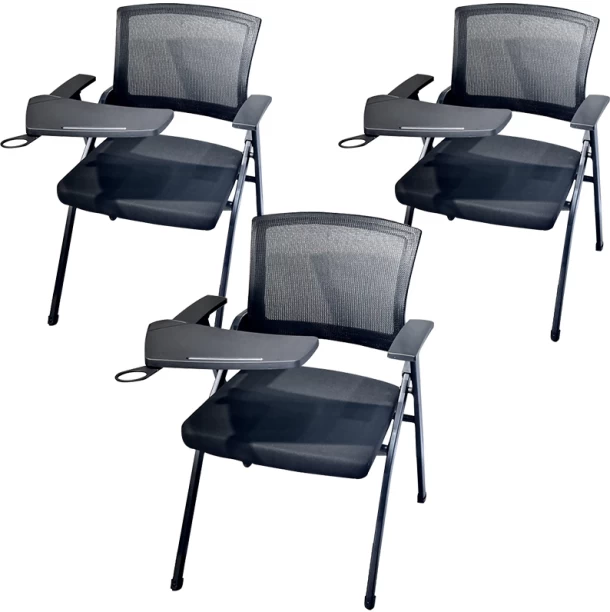 Artisign Mesh Folding Chairs with Right Handed Tablet Arm,Padded Seat Folding Chairs Student Chair with Desk Attached,Mesh Back Tablet Arm Nesting Chair Mid Back Chair – BLACK