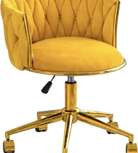 Madala Velvet Vanity Home Office and Makeup Room Chair Mid Back Chair – Yellow