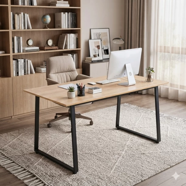 Computer Desk 150cm Wide, Versatile Home Office Study Table, Modern Workstation Desk for Bedroom, Dining & Workspace Office Table – Brown