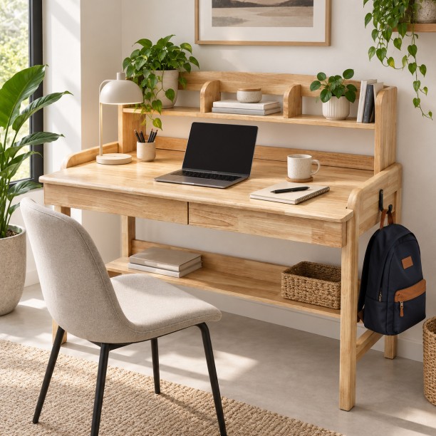 Aeror Study Desk with Storage Shelves and Drawers - 120 x 55 cm Study Table – yellow - Image 5
