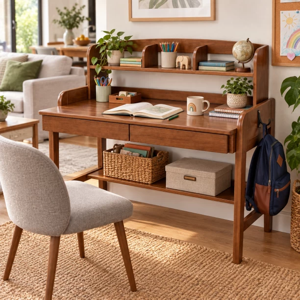Aeror Study Desk with Storage Shelves and Drawers - 120 x 55 cm Study Table – Brown - Image 3
