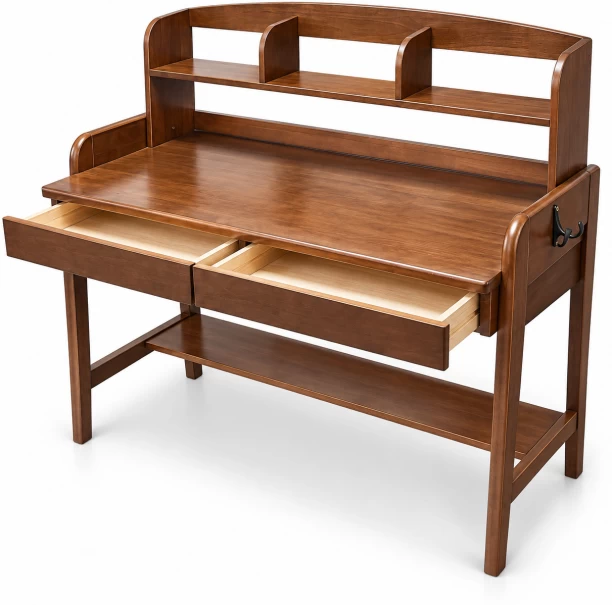 Aeror Study Desk with Storage Shelves and Drawers - 120 x 55 cm Study Table – Brown