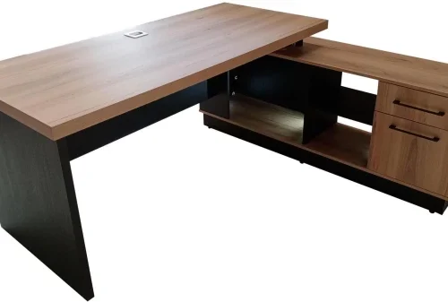 KC Furn Modern Executive L-Shape Office Desk with Storage Unit � 1.6 Office Table – Sahara & Ebony