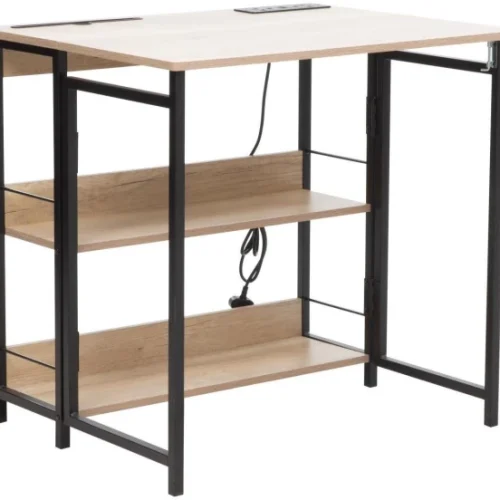 Everfurn Viron Folding Desk with 2-Prong Plugs and USB Multipurpose Table – Black