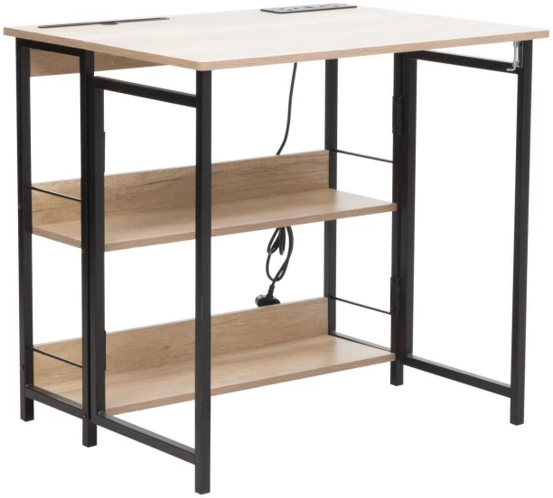 Everfurn Viron Folding Desk with 2-Prong Plugs and USB Multipurpose Table – Black