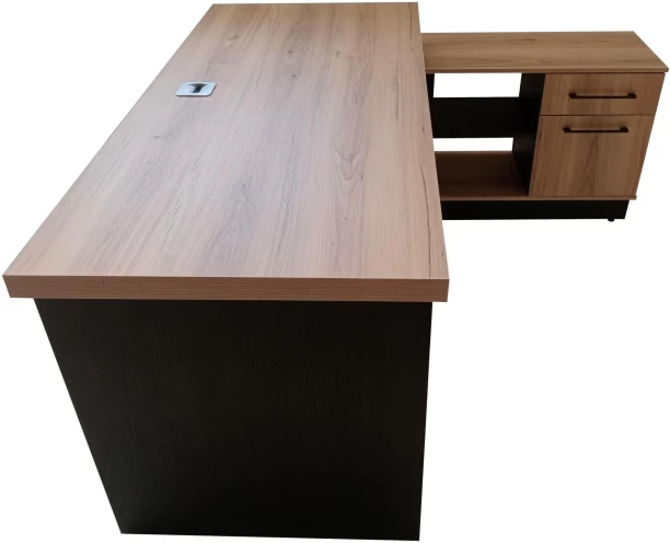KC Furn Modern Executive L-Shape Office Desk with Storage Unit � 1.6 Office Table – Sahara & Ebony - Image 4