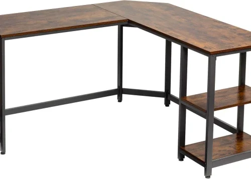 LAZAVA 1.38M L Shaped Desk Corner Laptop Home Office Study Table – Brown