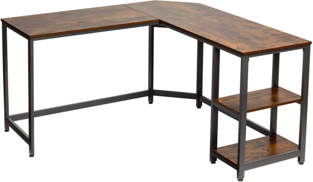 LAZAVA 1.38M L Shaped Desk Corner Laptop Home Office Study Table – Brown