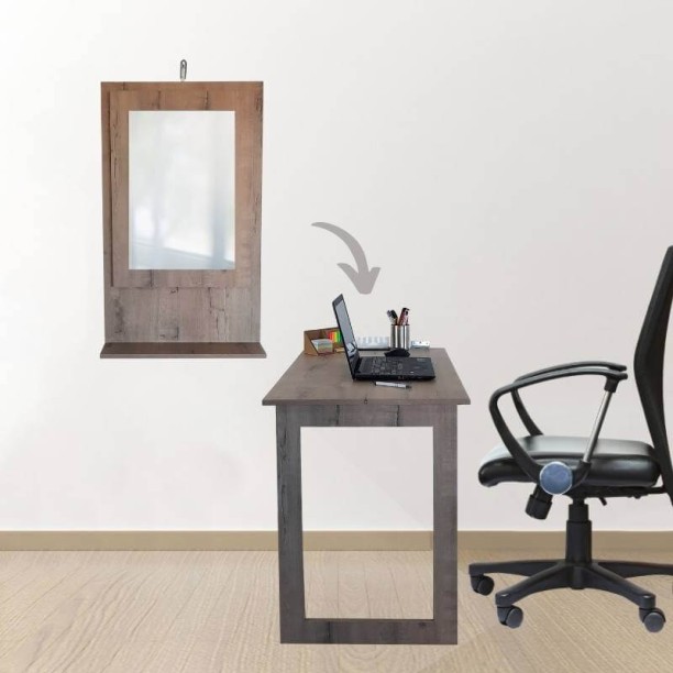 SpaceSave Fold Up Desk & Mirror Multipurpose Table – Beige - Image 6