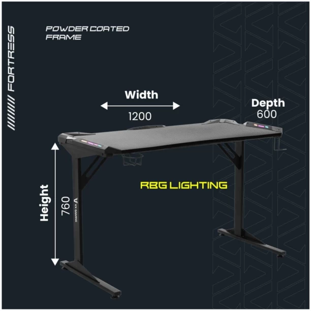 Volkano Fortress Gaming Desk – Black - Image 4