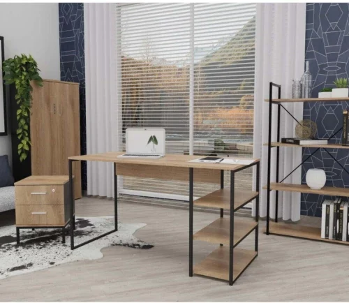 Kalahari 2 Door 4-Tier Multipurpose Table – Oak & Matt Black