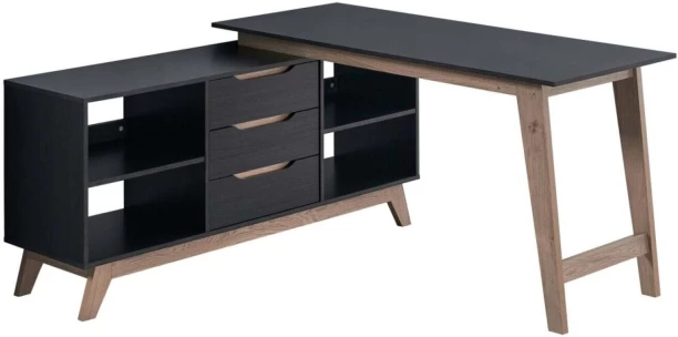 Everfurn Lunar Office Solid Wood Computer Desk – Black