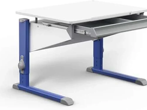 Moll Ergonomic Desk With Drawer - Blue Legs Multipurpose Table – White, Blue