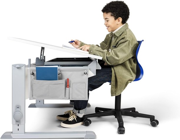 Moll Ergonomic Desk With Drawer - Grey Legs Multipurpose Table – White, Grey - Image 4