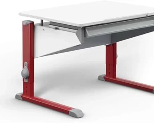Moll Ergonomic Desk With Drawer - Red Legs Multipurpose Table – White, Red