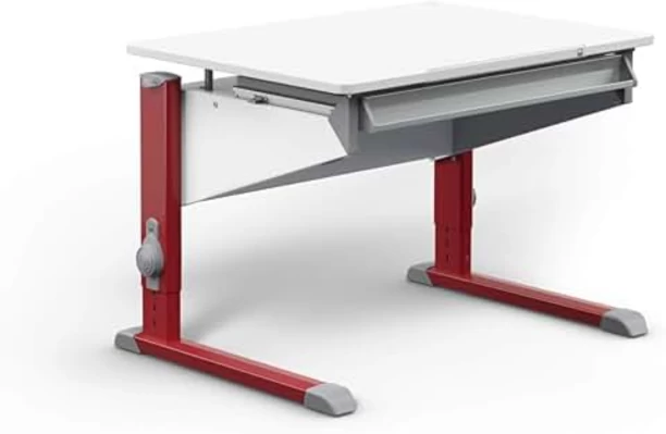 Moll Ergonomic Desk With Drawer - Red Legs Multipurpose Table – White, Red