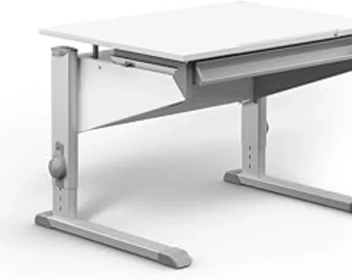 Moll Ergonomic Desk With Drawer - Grey Legs Multipurpose Table – White, Grey