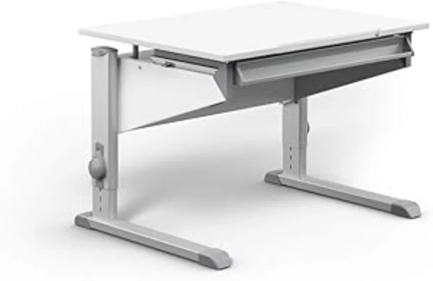 Moll Ergonomic Desk With Drawer - Grey Legs Multipurpose Table – White, Grey