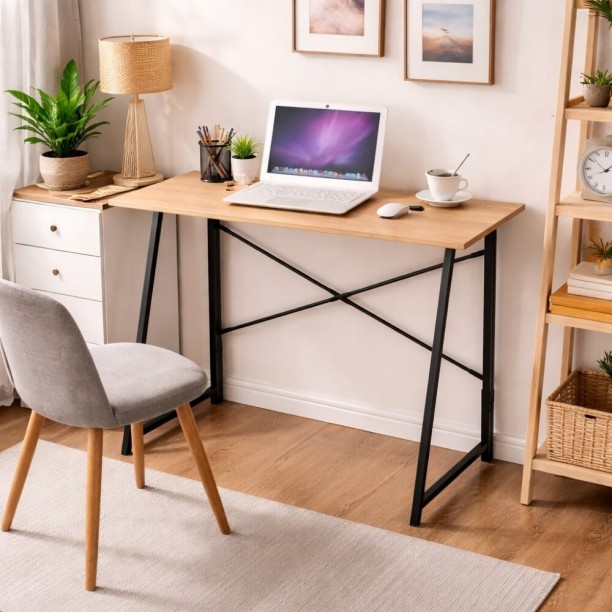 Bragg Essentials Foldable Study Table – Oak - Image 5