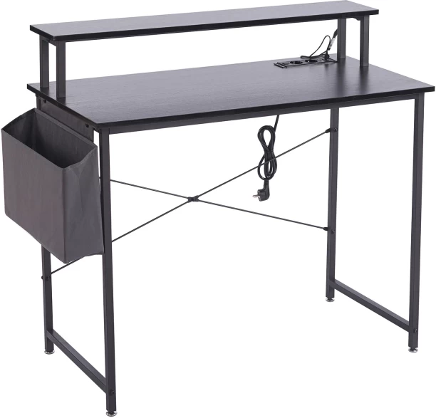 ZhongliFurniture Furniture 100×50cm Simple Computer Desk with Socket Monitor Stand Fabric Storage Bag Home Student Desk Iron Office Desk Multipurpose Table – Black