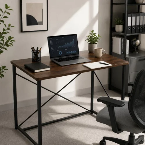 ZhongliFurniture Furniture 100cm Simple Foldable Computer Desk with Storage X-shaped Steel Frame Reinforced