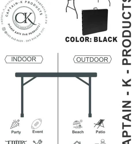 CAPTAIN K PRODUCTS Plastic Folding Table Black , Trestle Table Multipurpose Table