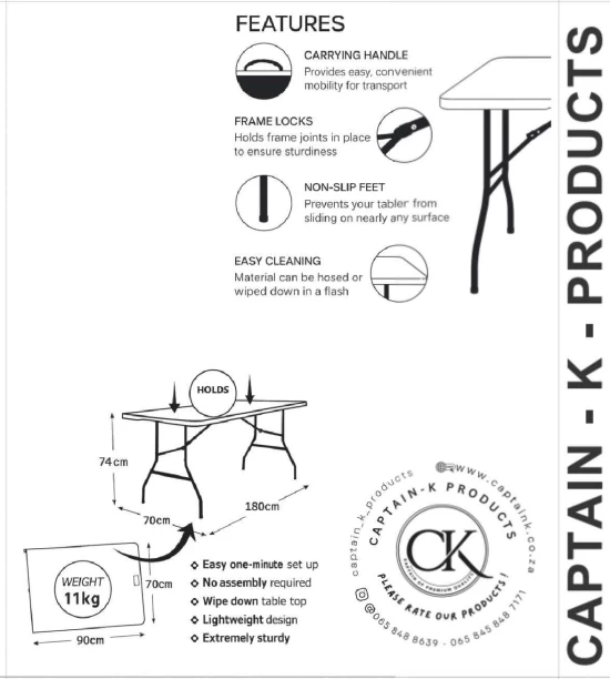 CAPTAIN K PRODUCTS Plastic Folding Table Black , Trestle Table Multipurpose Table - Image 3