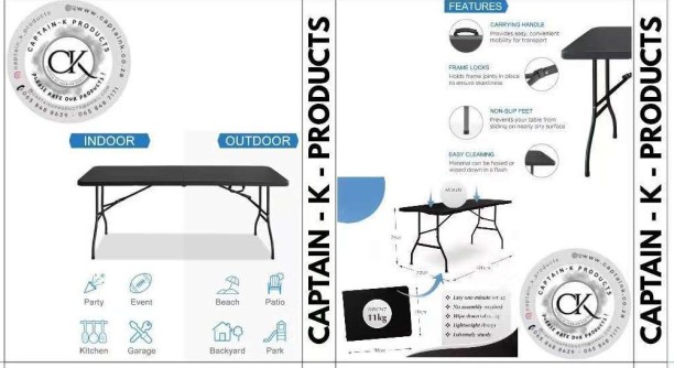 CAPTAIN K PRODUCTS Plastic Folding Table Black , Trestle Table Multipurpose Table - Image 4